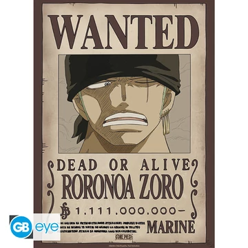 One Piece - Wanted Roronoa Zoro Poszter  (91,5x61cm)
